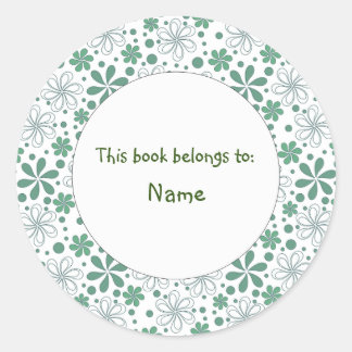 Elegant green abstract design with flowers classic round sticker