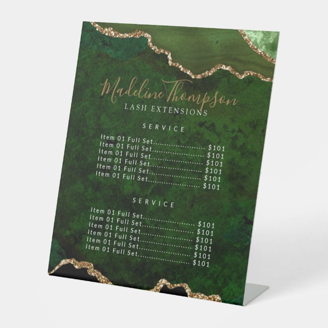 Elegant Green Agate Geode Marble Services Price Pedestal Sign (Front)