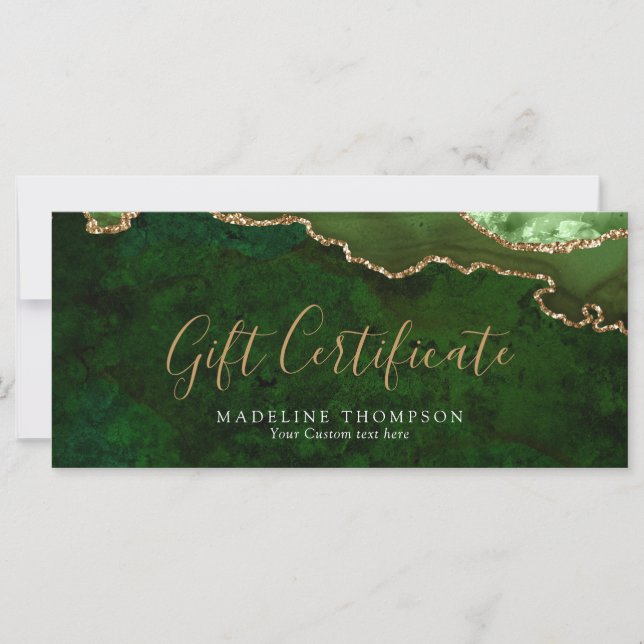 Elegant Green Agate Gift Certificate Gift Card (Front)