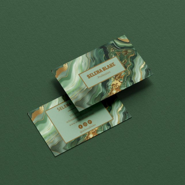 Elegant Green Agate with Gold Glitte - Modern  Business Card (Creator Uploaded)