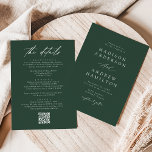 Elegant Green All In One QR Code Wedding Invitation<br><div class="desc">Elegant, all-in-one wedding invitations featuring your names and wedding ceremony information on the front in white lettering with a forest green background. A modern calligraphy script completes the look of this chic green wedding invitation. Personalise the back of the calligraphy wedding invitations with wedding details such as reception information, hotel...</div>