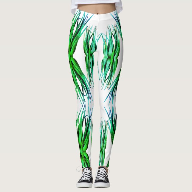 Elegant Green Aloe Vera Plants Modern Leggings (Front)