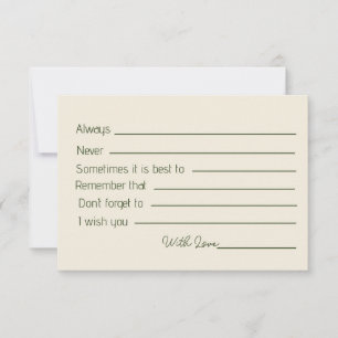 Elegant Green and Beige Palm Tree Bridal Shower  Advice Card