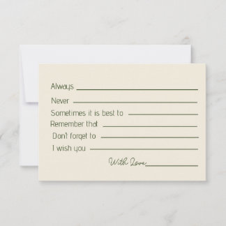 Elegant Green and Beige Palm Tree Bridal Shower  Advice Card