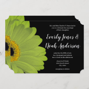 Elegant Green and Black Gerber Daisy Wedding Invitation