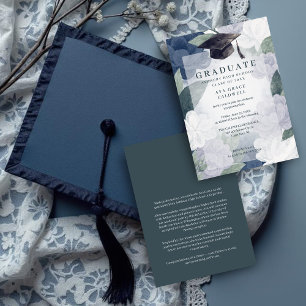 Elegant Green and Blue Floral Graduation Party Invitation