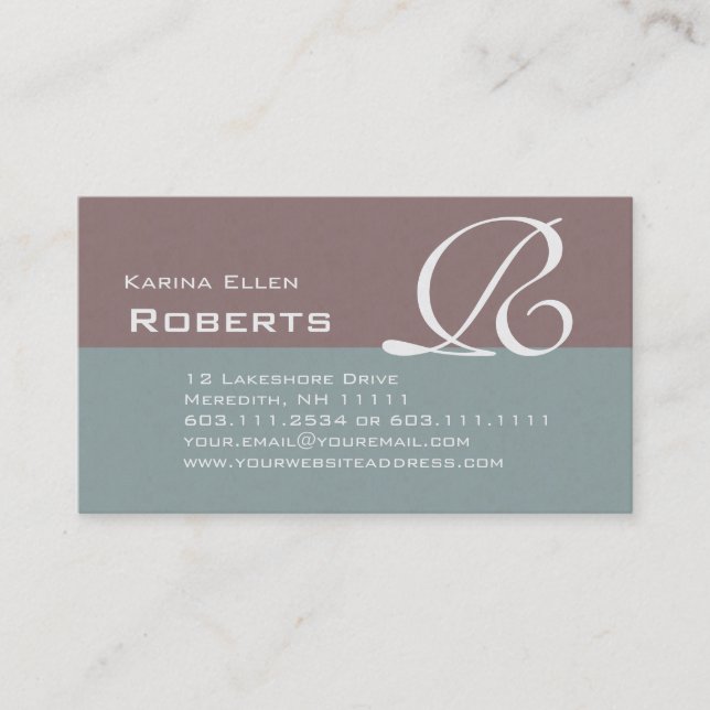 Elegant Green and Brown Textured Monogram Classic Business Card (Front)