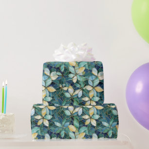 Elegant Green and Cream Flowers Mosaic Pattern Wrapping Paper