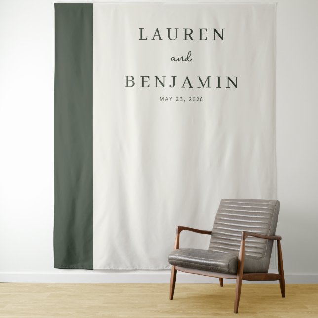 Elegant Green and Cream Minimalist Tapestry (In Situ)