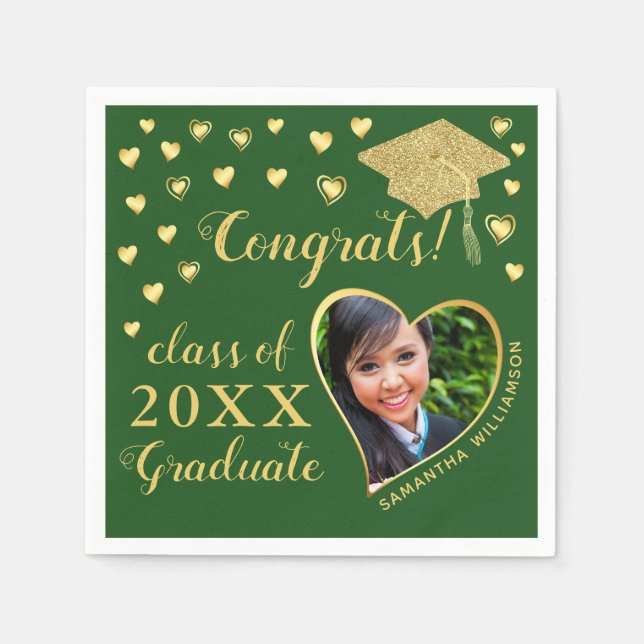 Elegant Green and Gold 2025 Graduation Napkin (Front)
