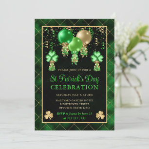 Elegant Green and Gold Balloons St Patrick's Day Invitation