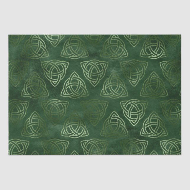 Elegant Green and Gold Celtic Pattern Tissue Paper (Front)