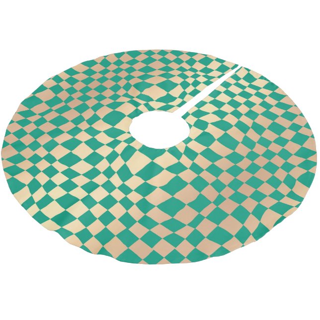 Elegant Green and Gold Chequered Pattern Brushed Polyester Tree Skirt (Angled)