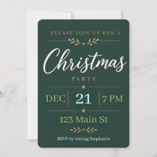 Elegant Green and Gold Christmas Party Invitation