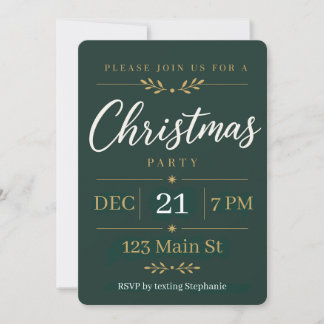 Elegant Green and Gold Christmas Party Invitation
