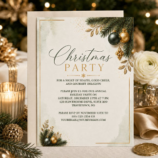 Elegant Green and Gold Corporate Christmas Party | Invitation