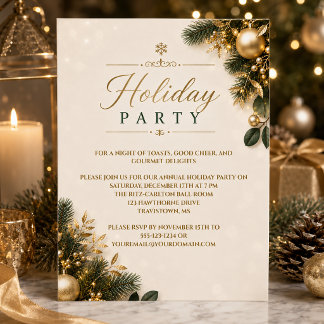 Elegant Green and Gold Corporate Holiday Party | Invitation