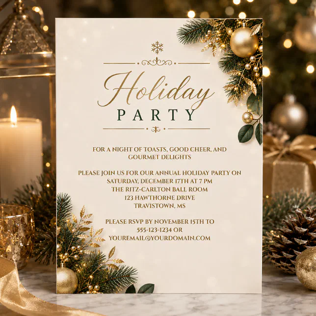Elegant Green and Gold Corporate Holiday Party | Invitation | Zazzle