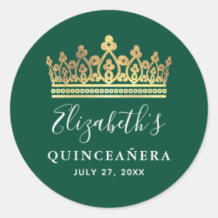 Elegant Green and Gold Crown Classic Round Sticker