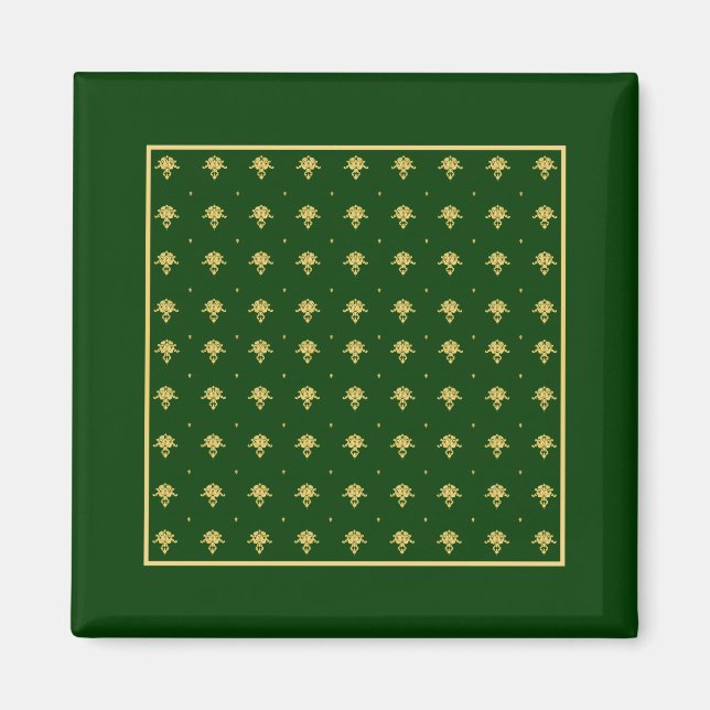 Elegant Green and Gold Damask Magnet (Front)