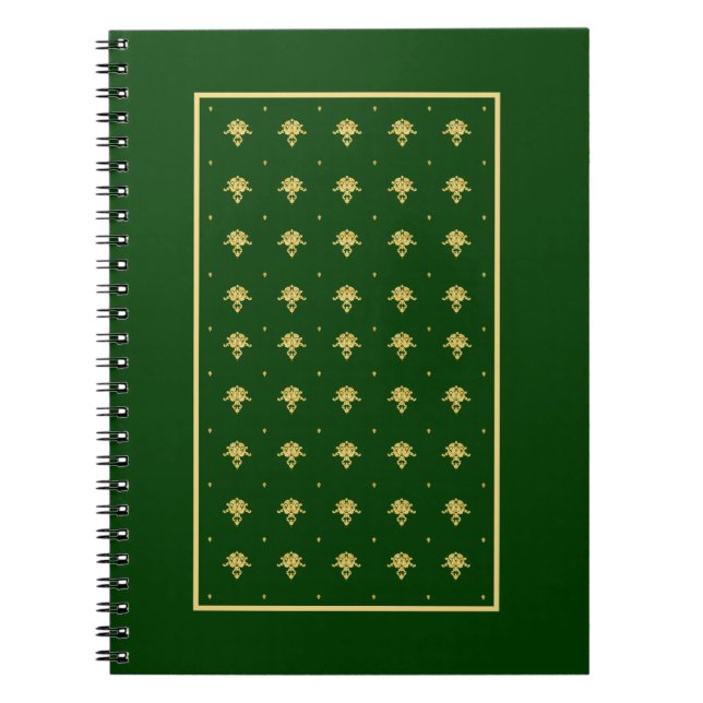 Elegant Green and Gold Damask Notebook (Front)