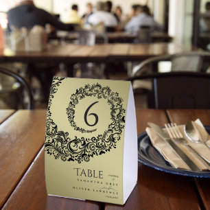 Elegant Green and Gold Damask Wedding Table Number