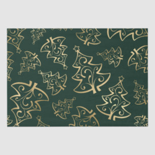 Elegant Green and Gold Faux Foil Christmas Tree Tissue Paper