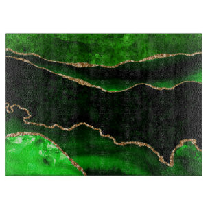 Elegant Green and Gold Faux Glitter Agate Cutting Board