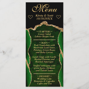 Elegant Green and Gold Faux Glitter Agate Wedding Menu