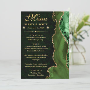 Elegant Green and Gold Faux Glitter Agate Wedding Menu