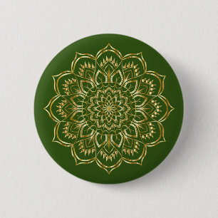 Elegant Green and Gold Floral Mandala Pattern 6 Cm Round Badge