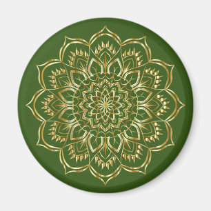 Elegant Green and Gold Floral Mandala Pattern Magnet