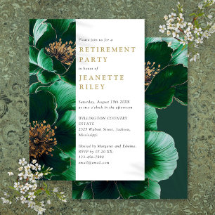 Elegant Green And Gold Floral Retirement Party Invitation