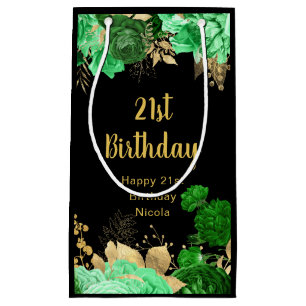 Elegant Green and Gold Flowers Birthday Party Small Gift Bag
