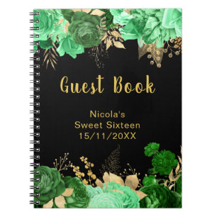 Elegant Green and Gold Flowers Sweet Sixteen Notebook