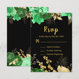Elegant Green and Gold Flowers Sweet Sixteen RSVP Card