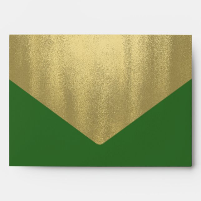 Elegant Green and Gold Foil Christmas Holiday Envelopes (Front)