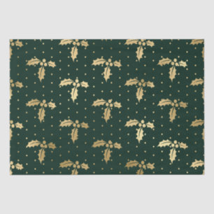 Elegant Green and Gold Foil Christmas Holly Tissue Paper