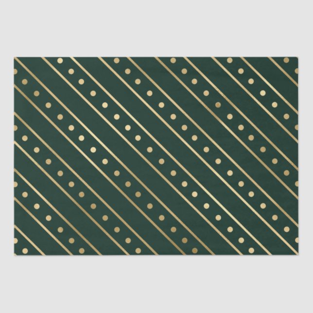 Elegant Green and Gold Foil Christmas Stripes Tissue Paper (Front)