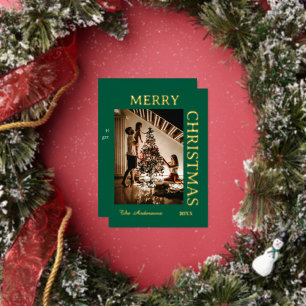 Elegant Green and gold Foil Holiday Card
