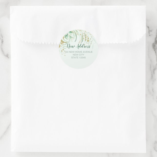 Elegant Green and Gold Foliage New Address Sticker (Bag)