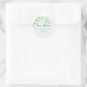 Elegant Green and Gold Foliage New Address Sticker