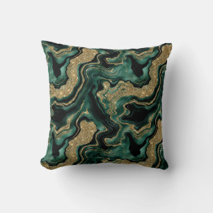 Elegant Green and Gold Glitter Agate Pattern Cushion
