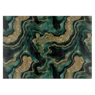 Elegant Green and Gold Glitter Agate Pattern Cutting Board