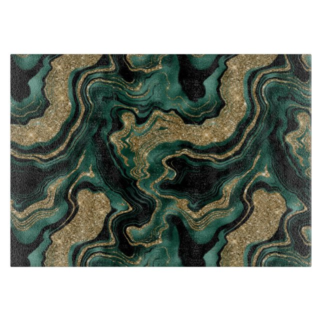 Elegant Green and Gold Glitter Agate Pattern Cutting Board (Front)