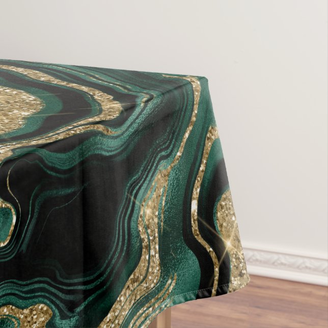 Elegant Green and Gold Glitter Agate Pattern Tablecloth (In Situ)