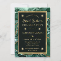 Elegant Green and Gold Glitter Agate Sweet Sixteen