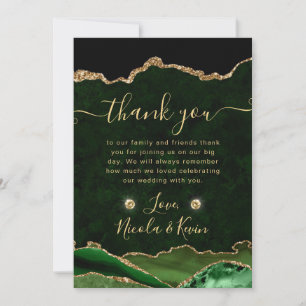 Elegant Green and Gold Glitter Agate Wedding Thank You Card
