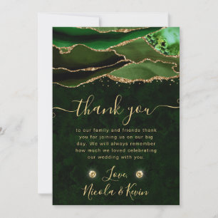 Elegant Green and Gold Glitter Agate Wedding Thank You Card