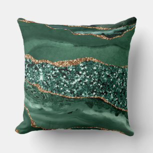 Elegant Green and Gold Glitter Ocean Agate Cushion